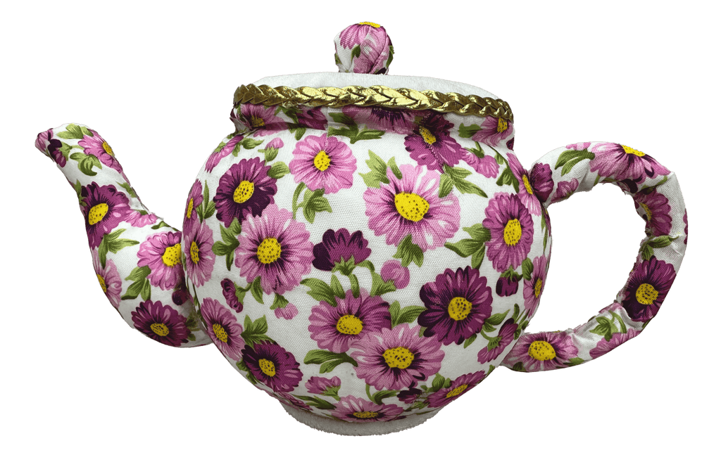 6"H Tea Pot: White, Purple, Gold - 63202PU - White Bayou Wreaths & Supply