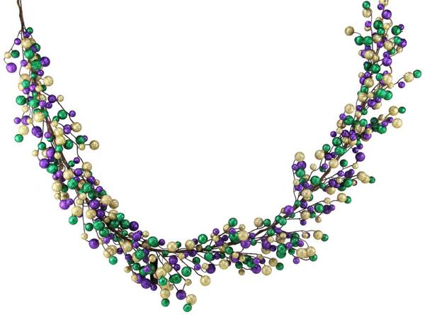 6'L Round Mixed Glitter Ball Garland: Mardi Gras - HG4031 - White Bayou Wreaths & Supply