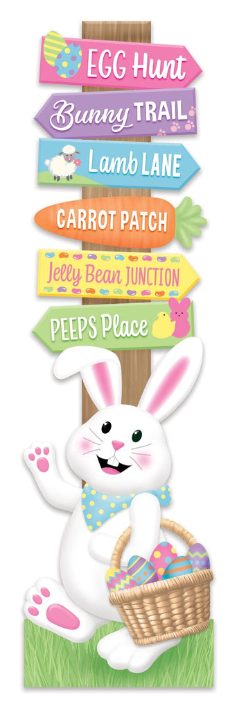 70"H x 20"L Bunny Signpost Porch Sign - HE7335 - White Bayou Wreaths & Supply