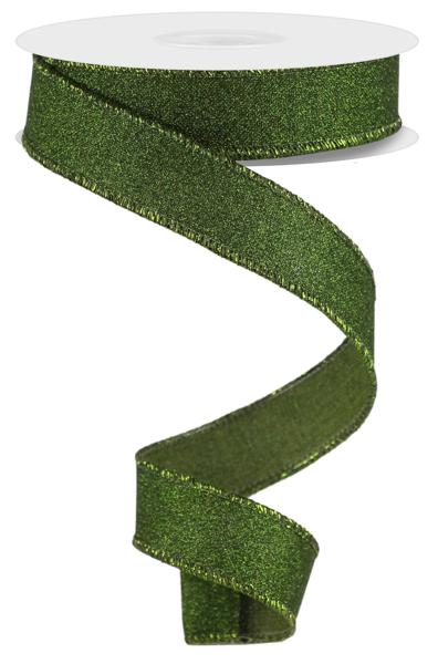 7/8" Fine Glitter On Royal: Moss Green (10 Yards) RGE738052 - White Bayou Wreaths & Supply
