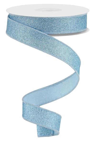 7/8" Fine Glitter On Royal: Pale Blue (10 Yards) RGE7380H1 - White Bayou Wreaths & Supply