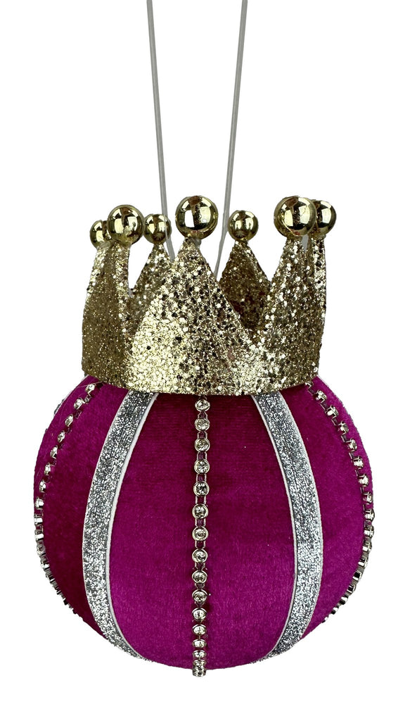 7"H x 5" Dia Crown Ball Ornament: Fuchsia, Gold - 86044BT - White Bayou Wreaths & Supply