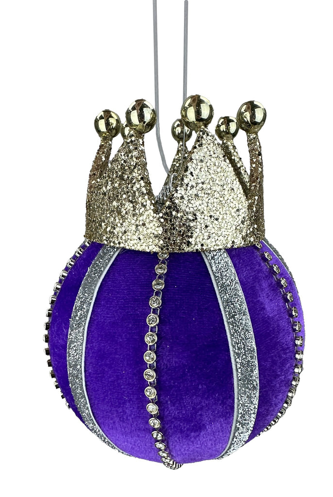 7"H x 5" Dia Crown Ball Ornament: Purple, Gold - 86044PU - White Bayou Wreaths & Supply