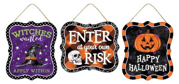 7"H X 6"L Halloween Embossed Signs - 3 Assorted - MD0982 - White Bayou Wreaths & Supply