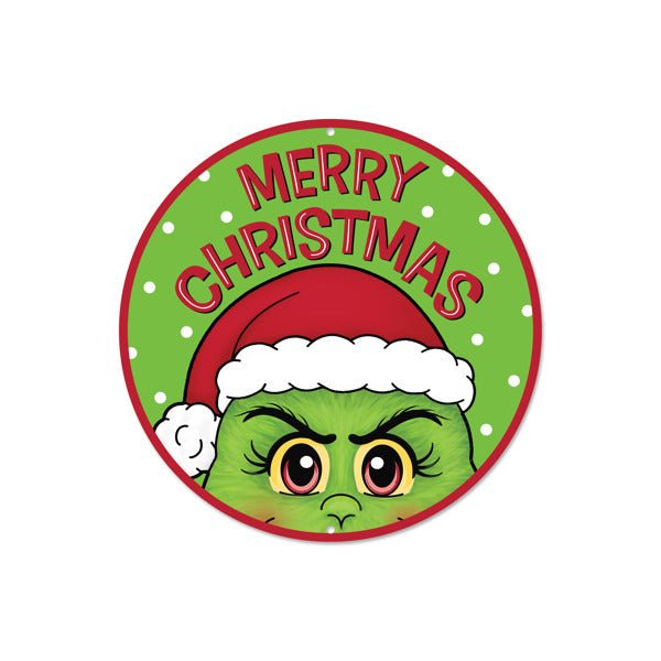 8" Dia Merry Christmas/Green Monster Sign - MD1497 - White Bayou Wreaths & Supply