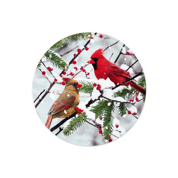 8" Dia Metal Cardinals On Snowy Branch Sign - MD0960 - White Bayou Wreaths & Supply