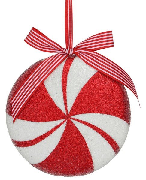 8" Dia Peppermint Ornament: Red, White - XJ4475 (Copy) - White Bayou Wreaths & Supply