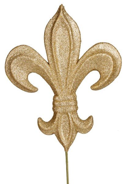 8" Fleur De Lis On 11"L Pick: Gold - MZ169008 - White Bayou Wreaths & Supply