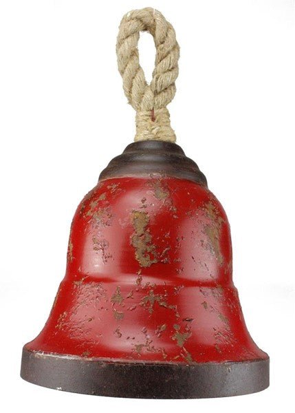 8.75" Diameter x 9"H Bell w/Jute Handle - Antique Rustic Red - KE130039 - White Bayou Wreaths & Supply