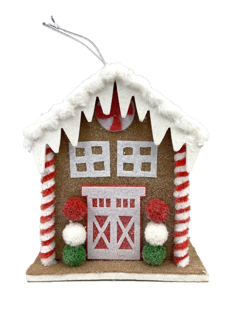 8"H x 7"W x 3.5" Dia Gingerbread House Ornament - 85183RDWT - White Bayou Wreaths & Supply