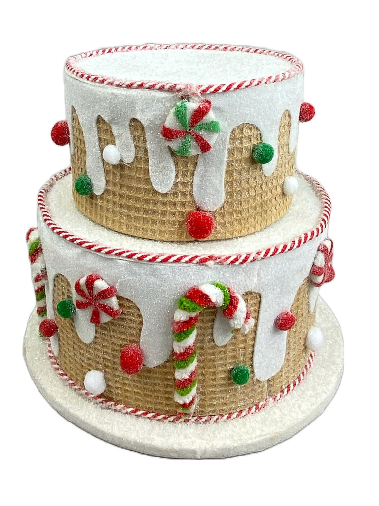 8"H x 9" Dia Fake Bake Two Tier Cake: Red, White, Green - 85787RDWTGN - White Bayou Wreaths & Supply