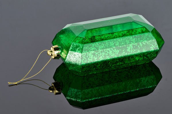 8"L x 5"W Antique Look Rectangle Gem Ornament: Mercury Emerald Green - XJ551606 - White Bayou Wreaths & Supply