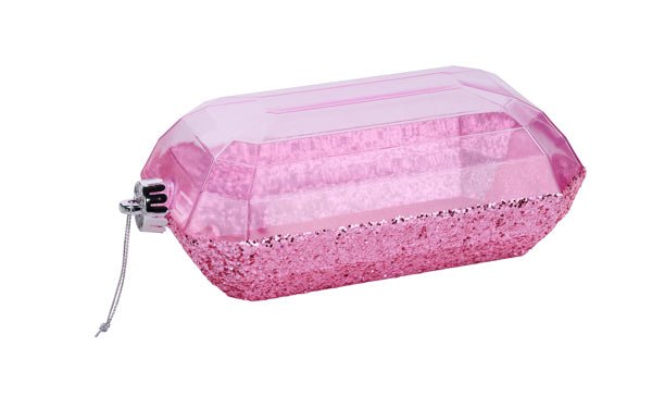 8"L x 5"W Glitter Rectangle Gem Ornament: Bright Pink Glitter - XJ553022 - White Bayou Wreaths & Supply