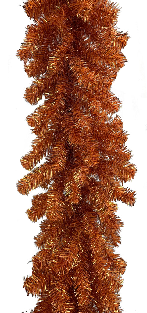 9ft Orange Tinsel Garland - 57196GA9 - White Bayou Wreaths & Supply