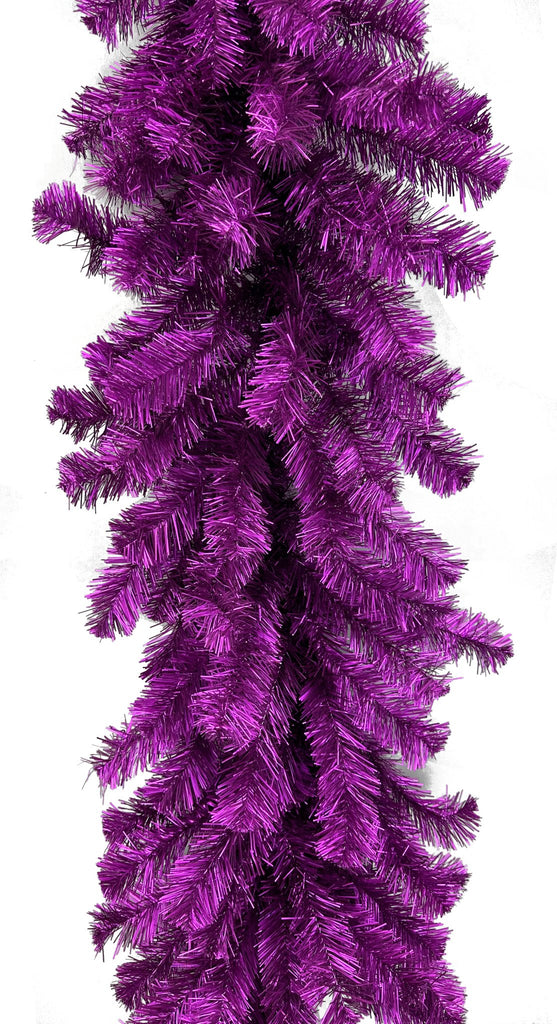 9ft Purple Tinsel Garland - 57195GA9 - White Bayou Wreaths & Supply