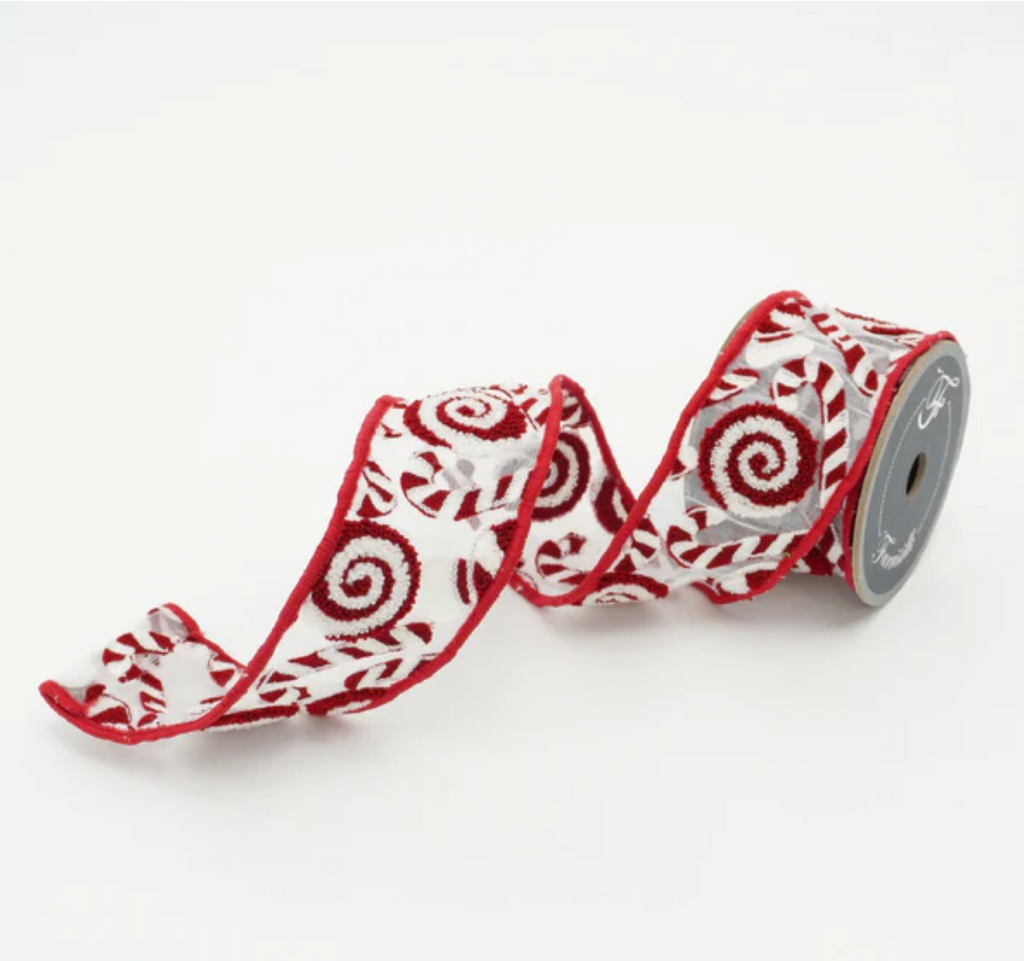 FARRISILK RK13202 Red and White Two-Tone Velvet Ribbon