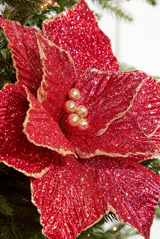 Designers Excellence 19"H x 12" Diameter Poinsettia Stem: Burgundy, Platinum - 235418 - White Bayou Wreaths & Supply