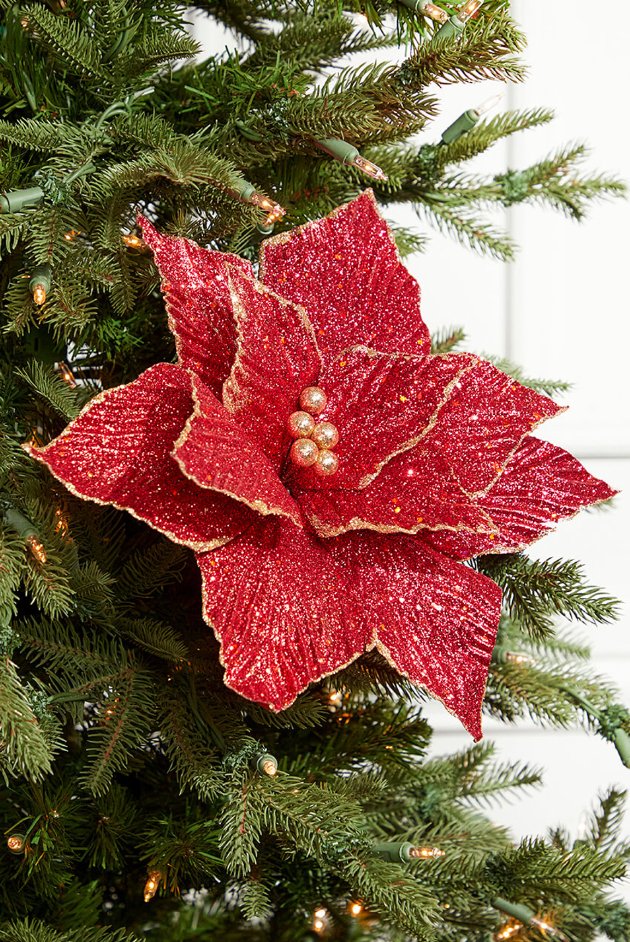 Designers Excellence 19"H x 12" Diameter Poinsettia Stem: Burgundy, Platinum - 235418 - White Bayou Wreaths & Supply