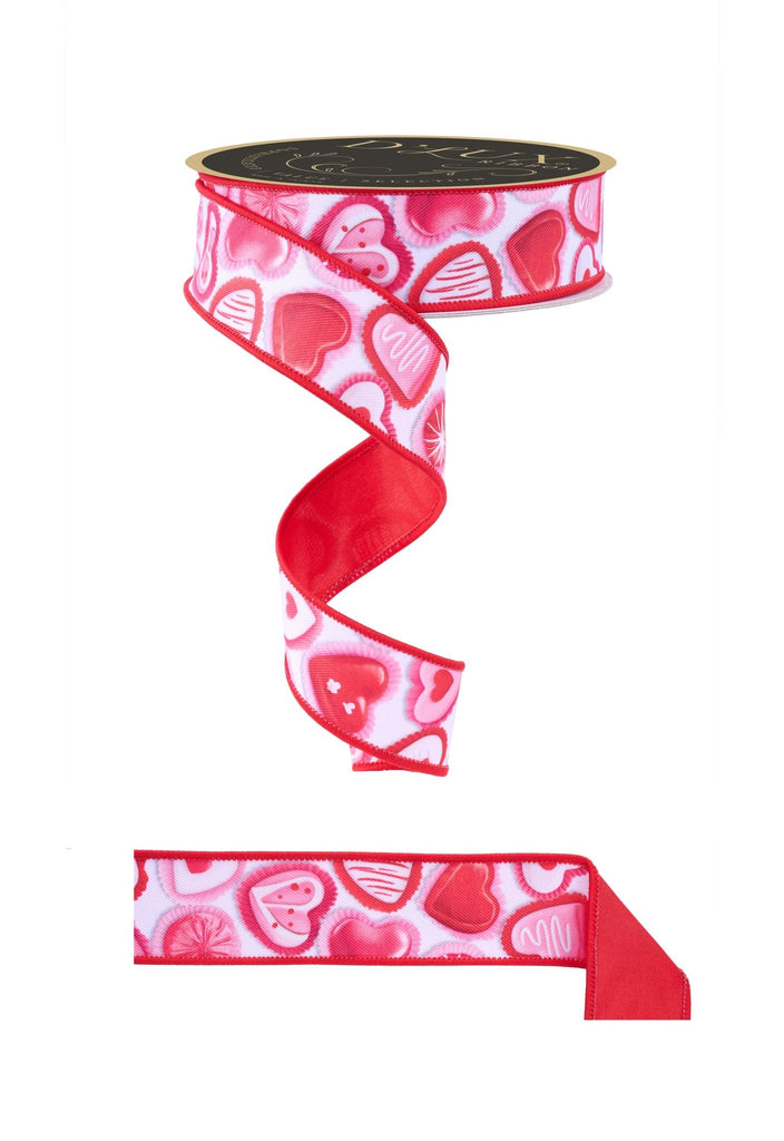 D'Lux 1.5" Valentine Candy / Fused: Red, Pink, White (10 Yards) LX1011Y1 - White Bayou Wreaths & Supply