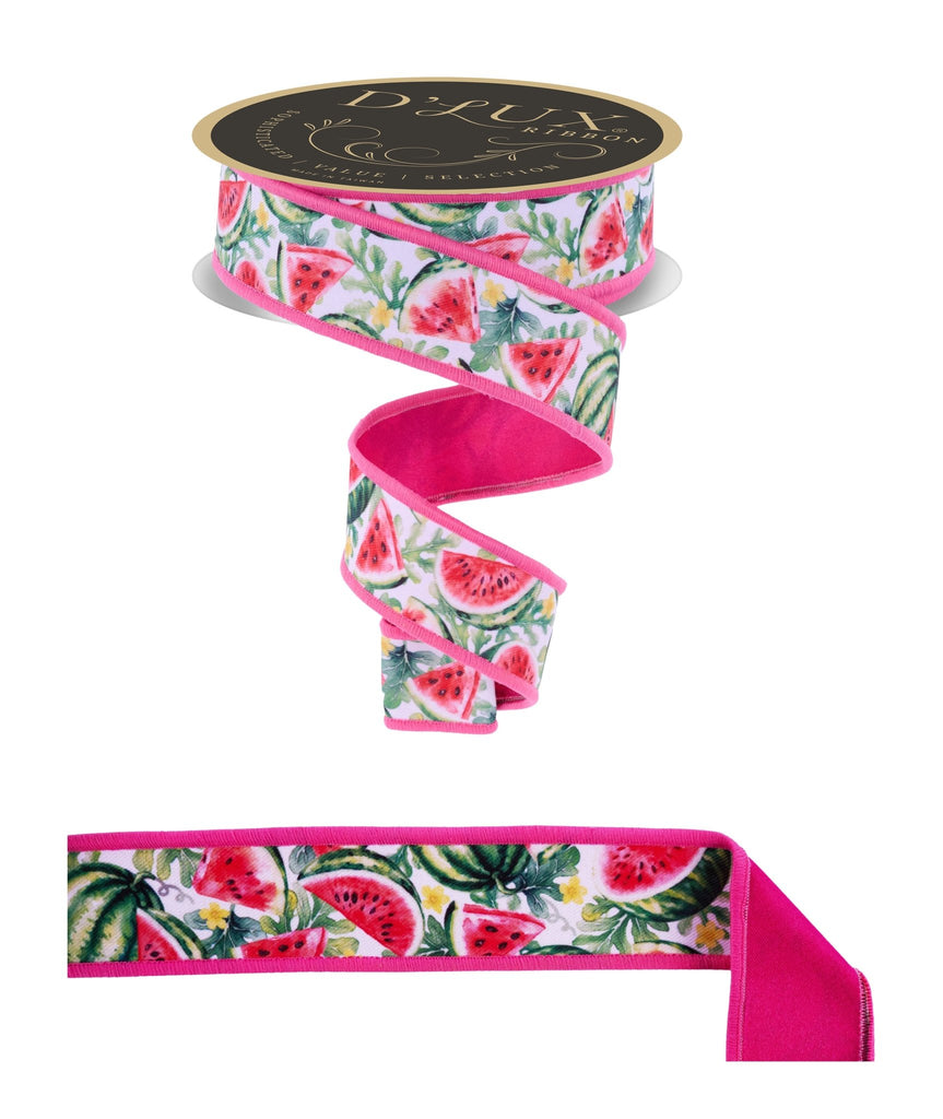 D'Lux 1.5" Watermelon/Fused: Pink, Yellow, Green (10 Yards) LX1068 - White Bayou Wreaths & Supply