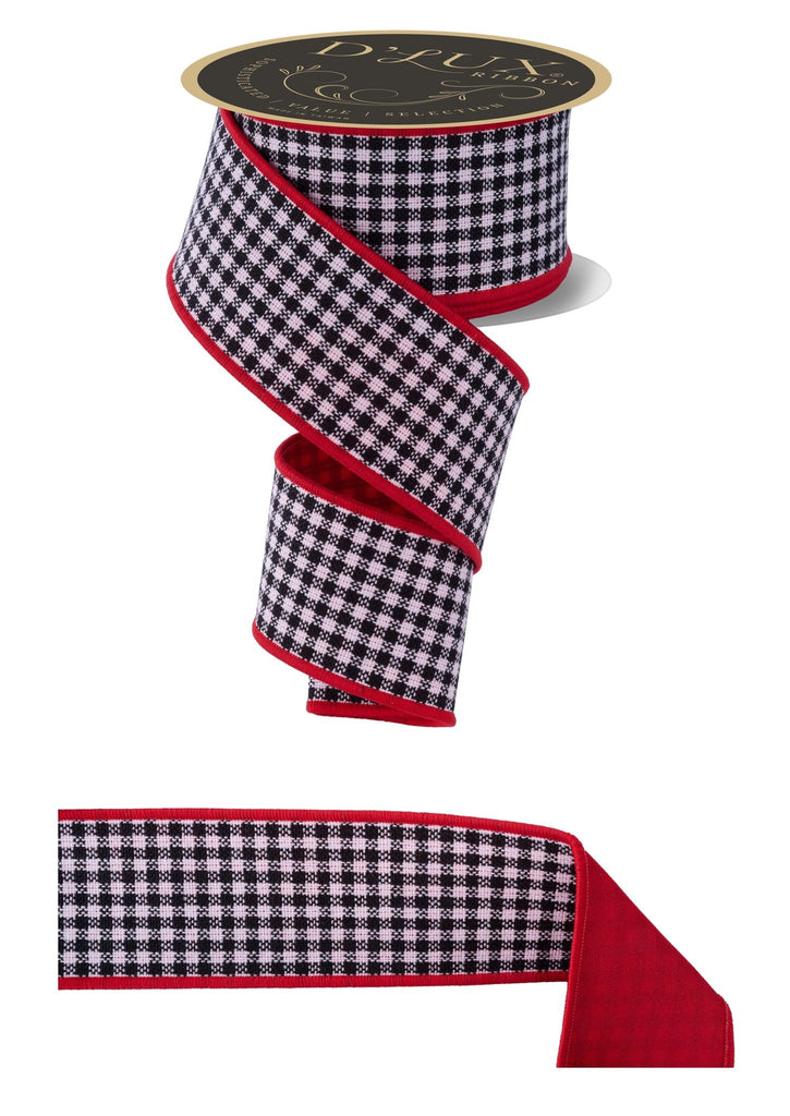 D'Lux 2.5" Mini Check/Fused: Black, White, Red (10 Yards) LX6005X6 - White Bayou Wreaths & Supply