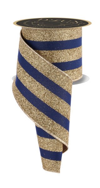 D'Lux 4" Vertical Glitter Stripe w/ Fused Back: Gold, Blue (10 Yards) LX3001WA - White Bayou Wreaths & Supply