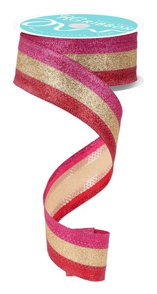 ***Exclusive*** 1.5" 3 - In - 1 Shimmer Glitter: Red, Gold, Hot Pink (10 Yards) Only Available at White Bayou - White Bayou Wreaths & Supply