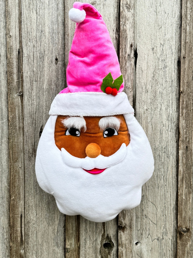 ***EXCLUSIVE*** 17"H x 12"W x 5"D Plush Santa Head: Pink, Brown - White Bayou Wreaths & Supply