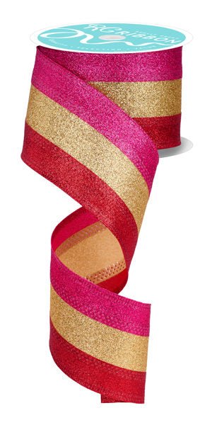 ***Exclusive*** 2.5" 3 - In - 1 Shimmer Glitter: Red, Gold, Hot Pink (10 Yards) Only Available at White Bayou - White Bayou Wreaths & Supply