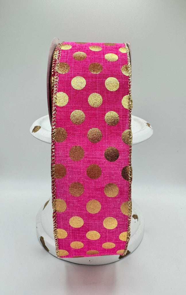 ***Exclusive*** 2.5" Metallic Polka Dots: Fuchsia, Gold (10 Yards) RGE166207 - White Bayou Wreaths & Supply