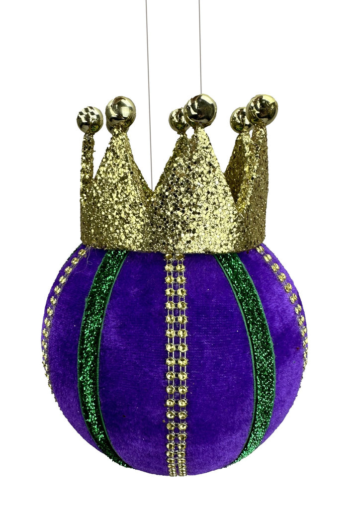 ***EXCLUSIVE*** 7"H x 5" Dia Mardi Gras Crown Ball Ornament - 63569MG - White Bayou Wreaths & Supply