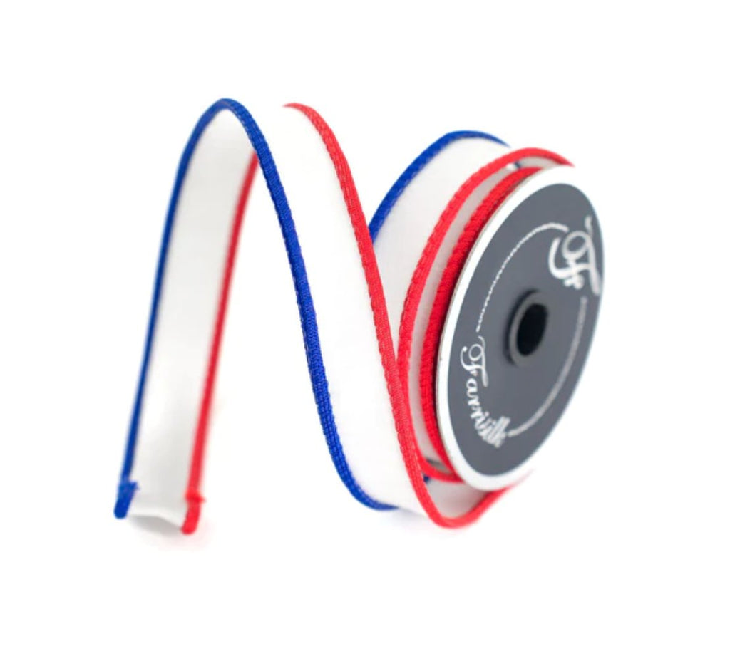 Farrisilk 1" Patriotic Cord Ribbon: Red, White, Blue (10 Yards) RK532 - 32 - White Bayou Wreaths & Supply