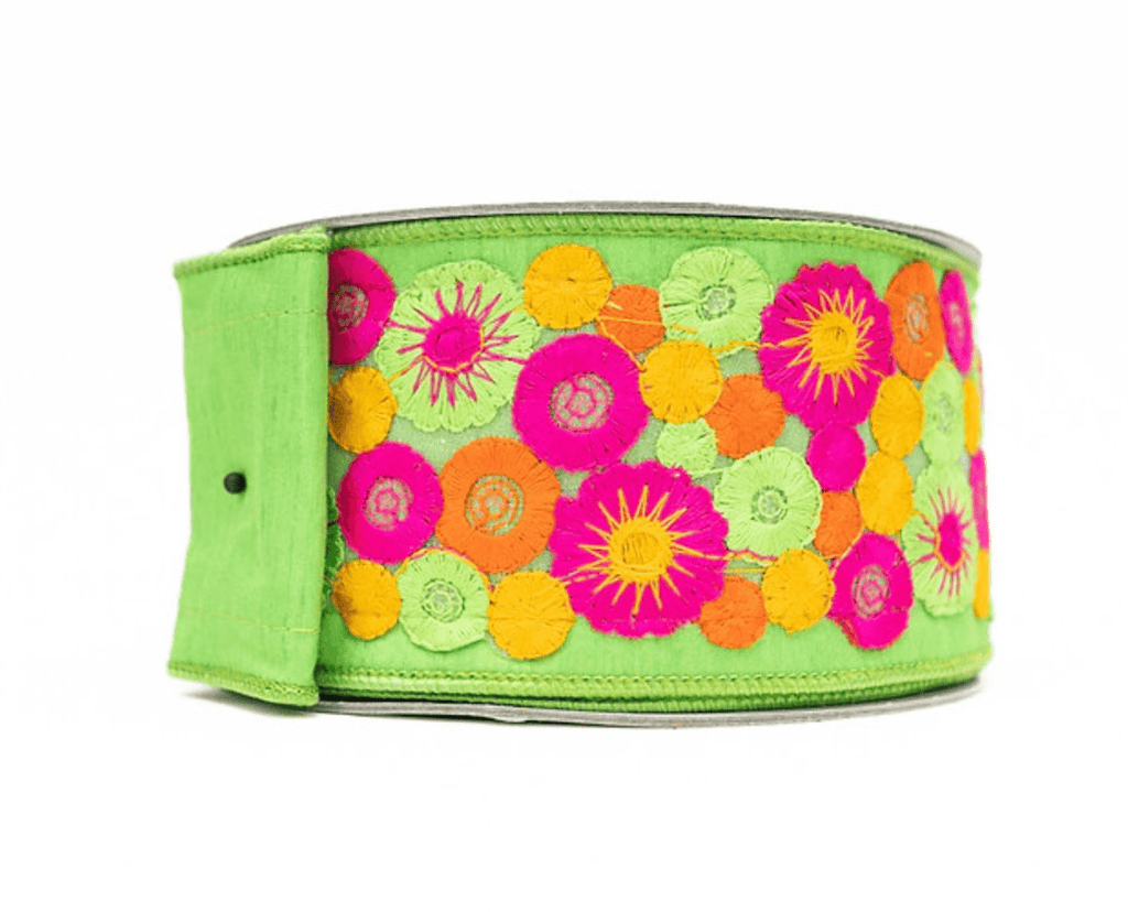 Farrisilk 2" Mod Flower Trim: Pink & Lime (10 Yards) RK683 - 08 - White Bayou Wreaths & Supply