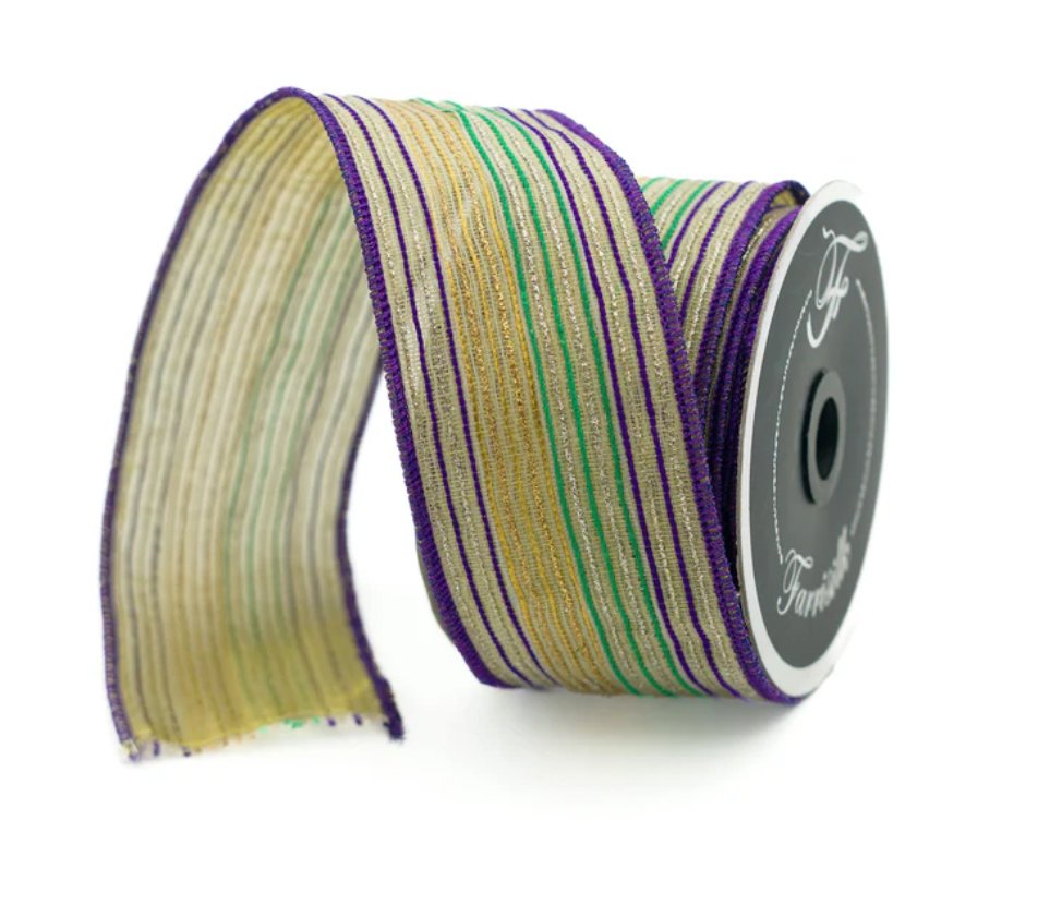 Farrisilk 2" Tinsel Stripes: Mardi Gras (10 Yards) RK414 - 32 - White Bayou Wreaths & Supply