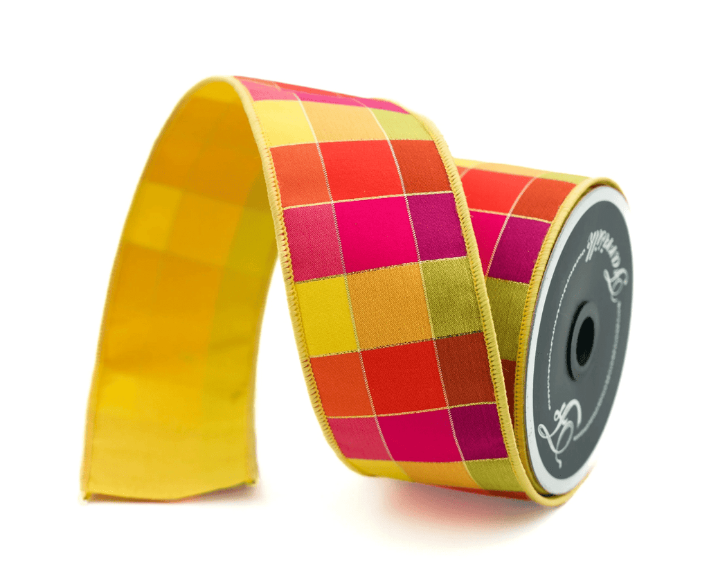 Farrisilk 2.5" Sedona Checks: Lime, Pink (10 Yards) RK359 - 61 - White Bayou Wreaths & Supply