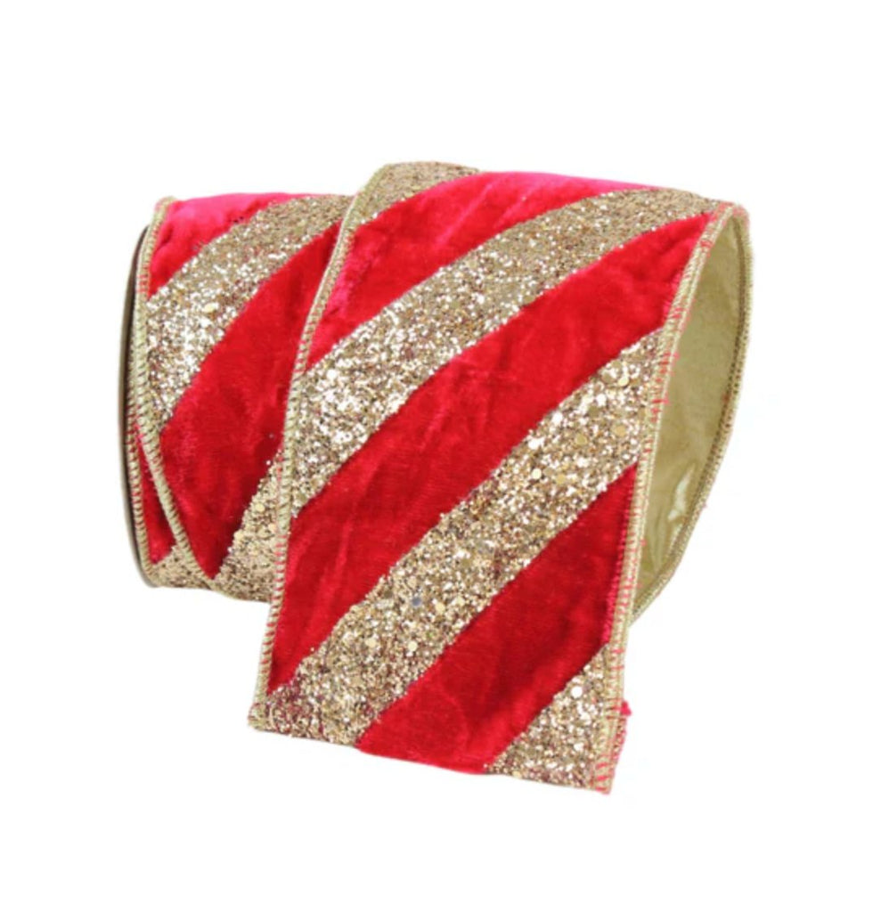 Farrisilk 4" Chunky Glitter Stripes: Red, Gold (5 Yards) RG053 - 84 - White Bayou Wreaths & Supply