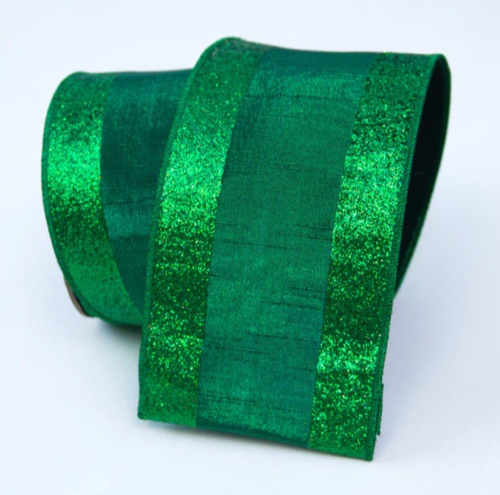 Farrisilk 4" Glitter Candy: Emerald Green (10 Yards) RG435 - 55 - White Bayou Wreaths & Supply