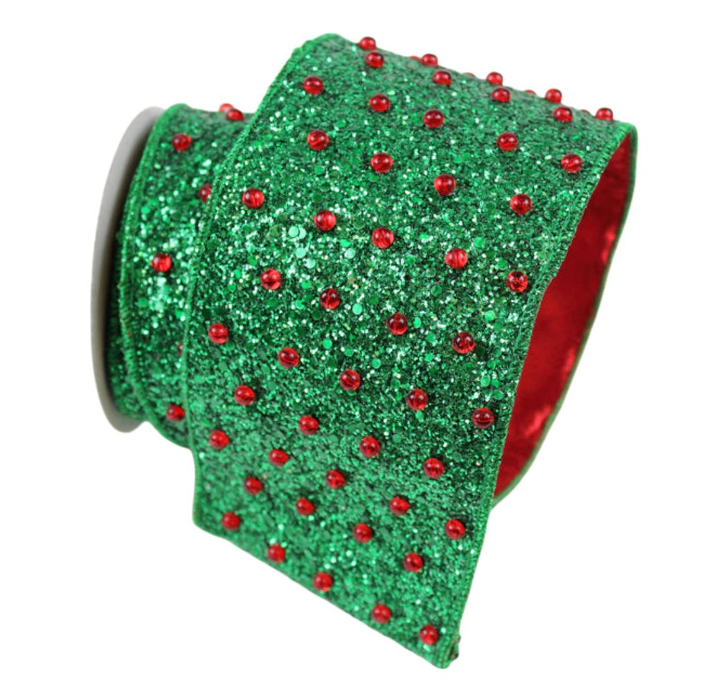 Farrisilk 4" Glitter Ornaments: Red, Green (10 Yards) RG736 - 47 - White Bayou Wreaths & Supply