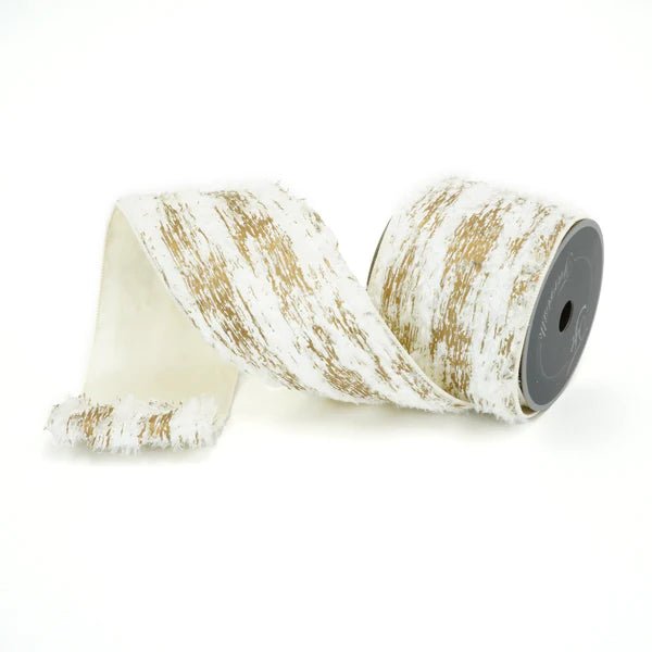 Farrisilk 4" Golden Fleece Ribbon: Ivory, Gold (10 Yards) RA719 - 43 - White Bayou Wreaths & Supply