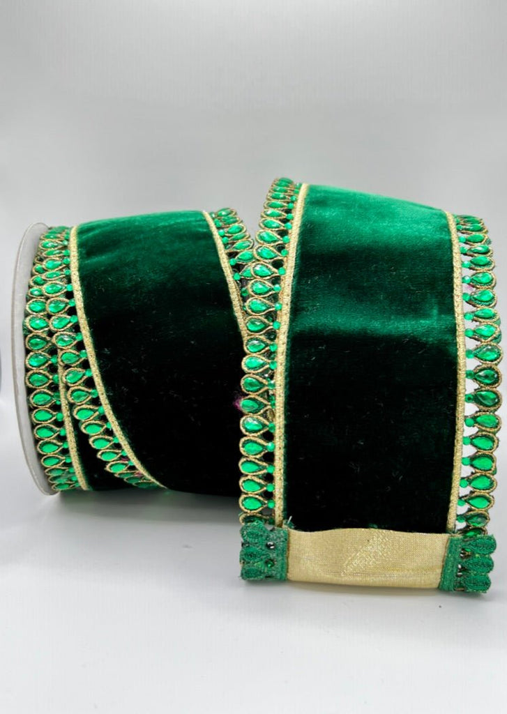 Farrisilk 4" Jewel Plumes Ribbon: Emerald (5 Yards) RK361 - 55 - White Bayou Wreaths & Supply