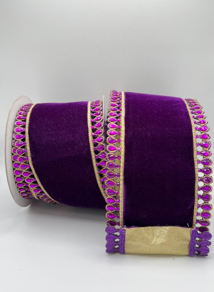 Farrisilk 4" Jewel Plumes Ribbon: Purple (5 Yards) RK361 - 27 - White Bayou Wreaths & Supply