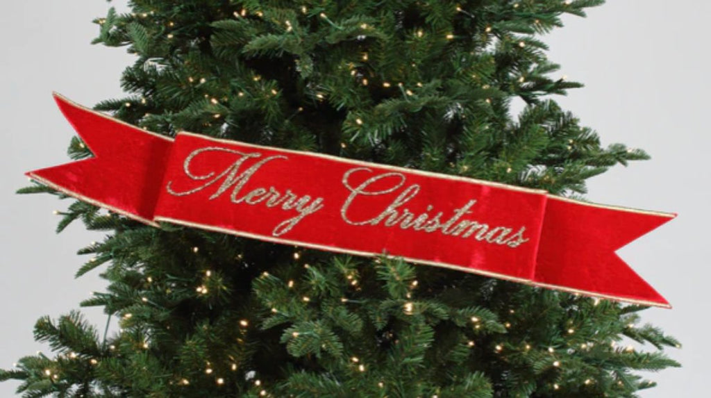 Farrisilk 4" Merry Christmas Banner (36" L) - RG829 - 02 - White Bayou Wreaths & Supply