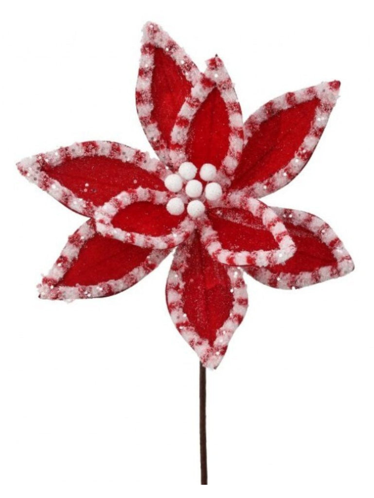 Regency 22" Candy w/ Snowglitter Poinsettia: Red, White - MTX73365 - White Bayou Wreaths & Supply