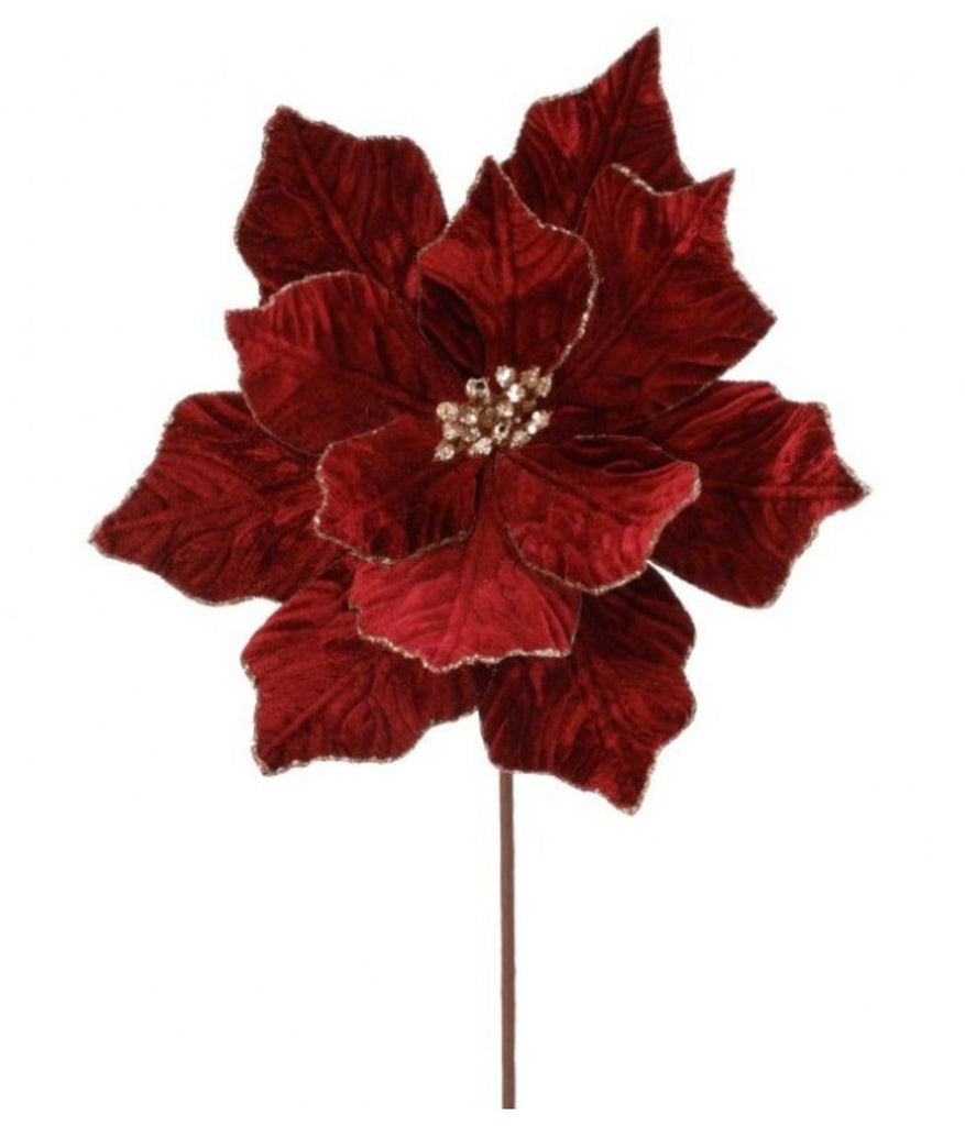 Regency 24" Rich Velvet Poinsettia Stem: Burgundy - MTX70394 - White Bayou Wreaths & Supply