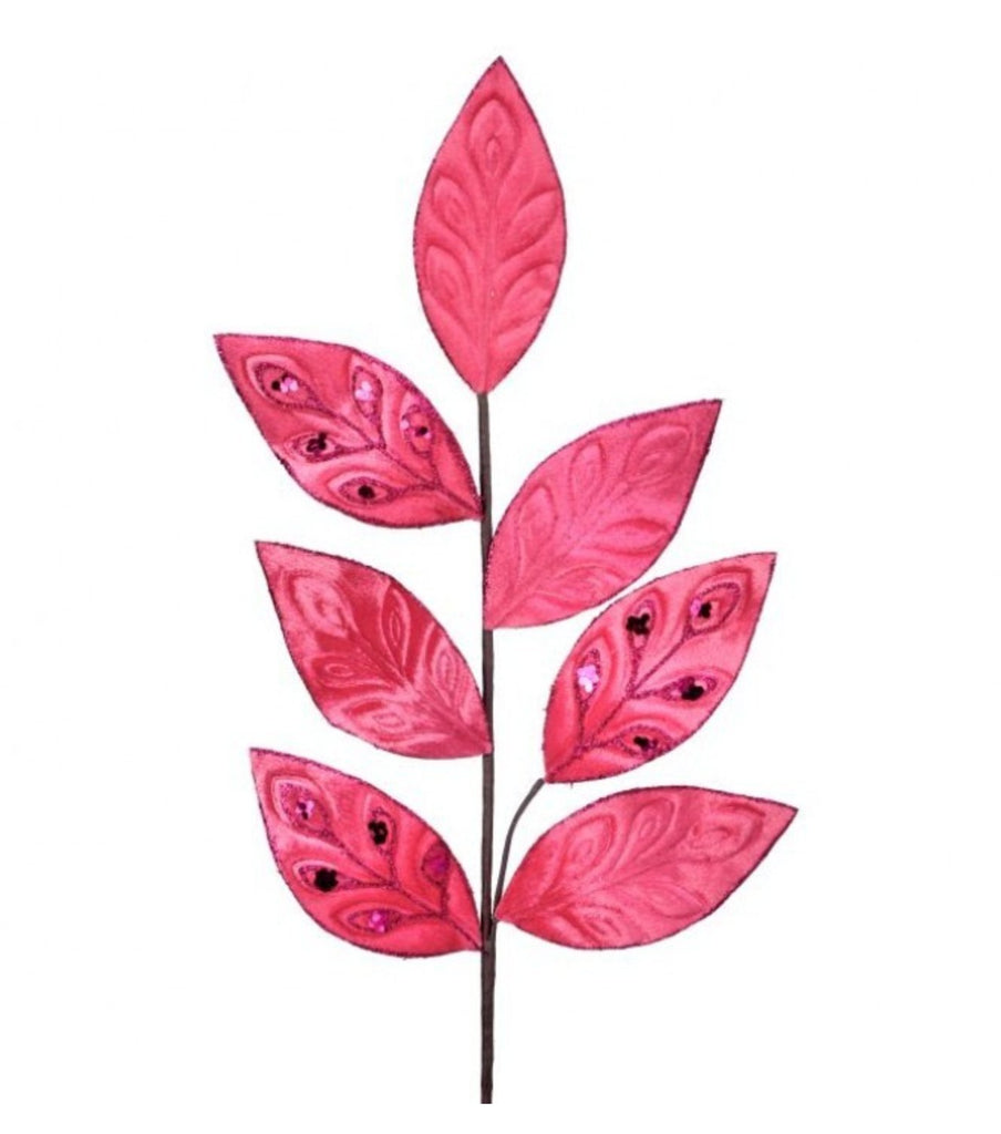 Regency 24" Velvet Leaf Spray w/ Jewels: Hot Pink - MTX70428 - White Bayou Wreaths & Supply