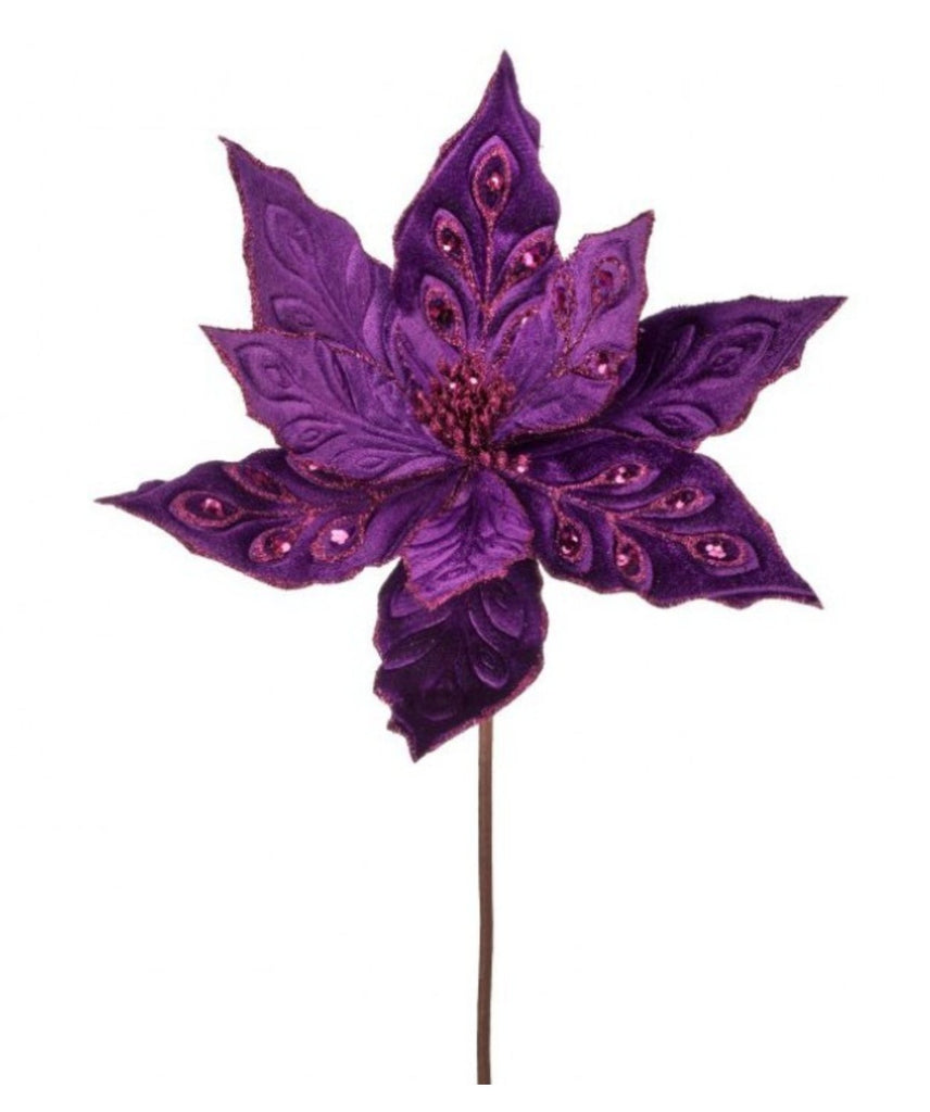 Regency 24" Velvet Poinsettia w/ Jewels: Purple - MTX70427 - White Bayou Wreaths & Supply