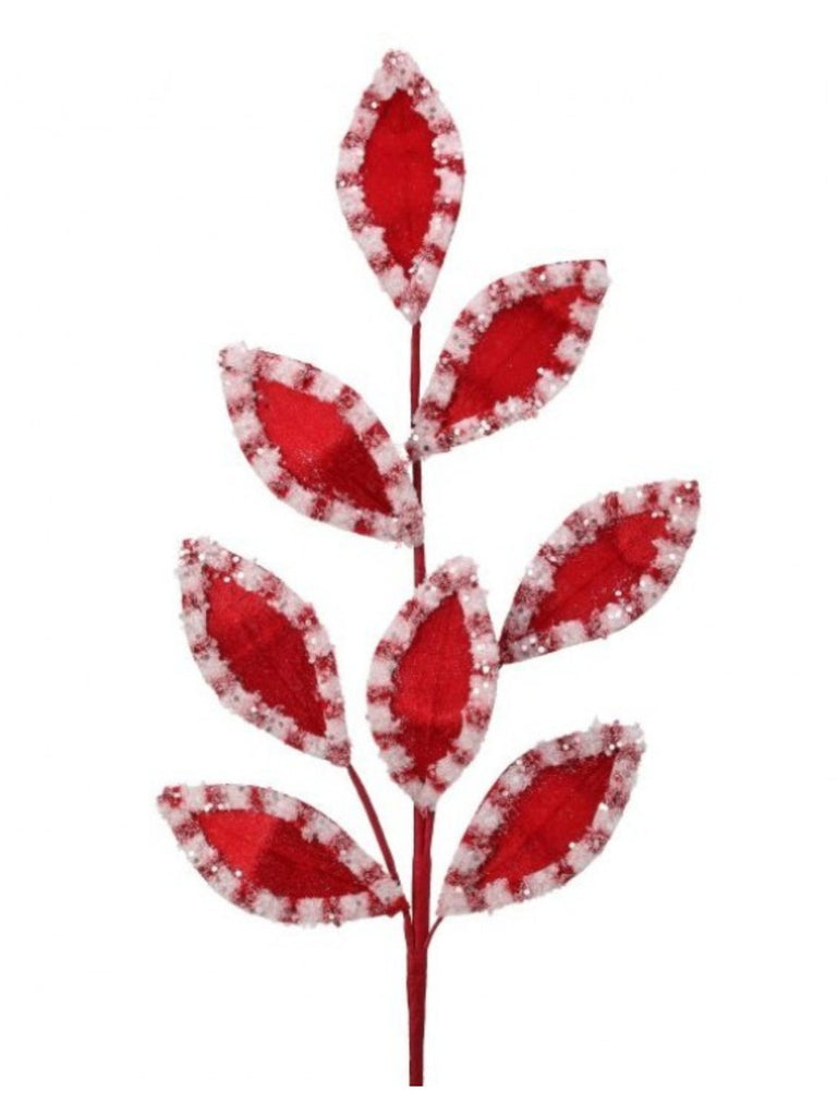 Regency 27" Candy w/ Snowglitter Leaf Spray Stem: Red, White - MTX73366 - White Bayou Wreaths & Supply