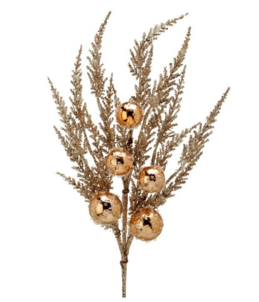 Regency 27" Glitter Feather Leaf Spray w/ Ball: Champagne - MTX70555 - White Bayou Wreaths & Supply