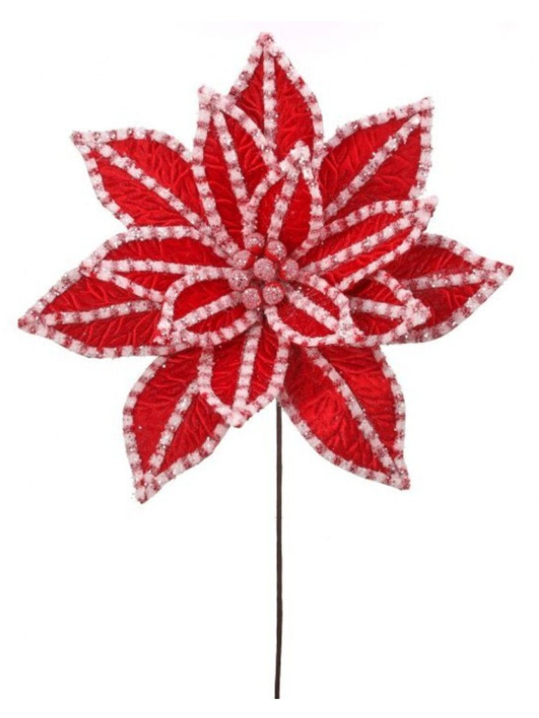 Regency 30" Giant Candy Snow Glitter Poinsettia Stem: Red, White - MTX73418 - White Bayou Wreaths & Supply