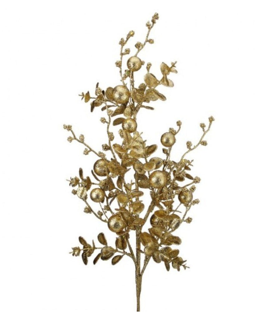 Regency 30" Glitter Eucalyptus and Ball Spray: Gold - MTX73710 - White Bayou Wreaths & Supply